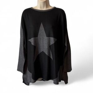 Go Couture Dolman Elbow Patch High Low Star Graphic Top